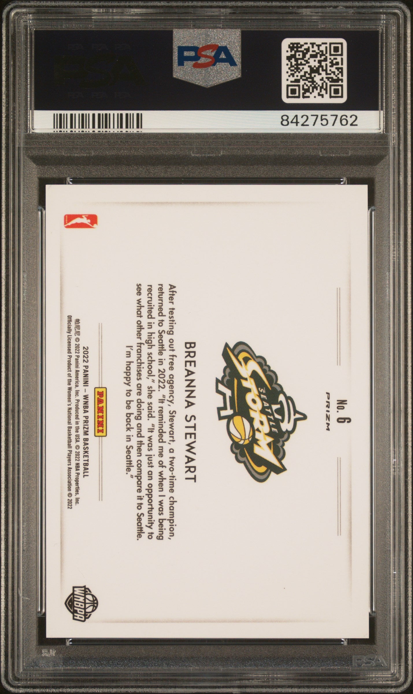 Breanna Stewart 2022 Prizm WNBA Color Blast PSA 10 Gem Mint