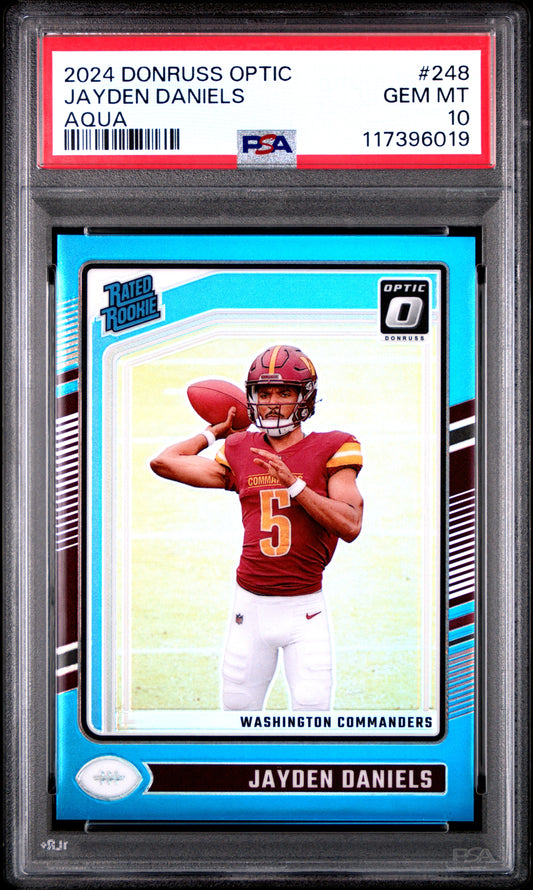 Jayden Daniels 2024 Donruss Optic Rookie #248 Aqua #218/299 PSA 10 Gem Mint