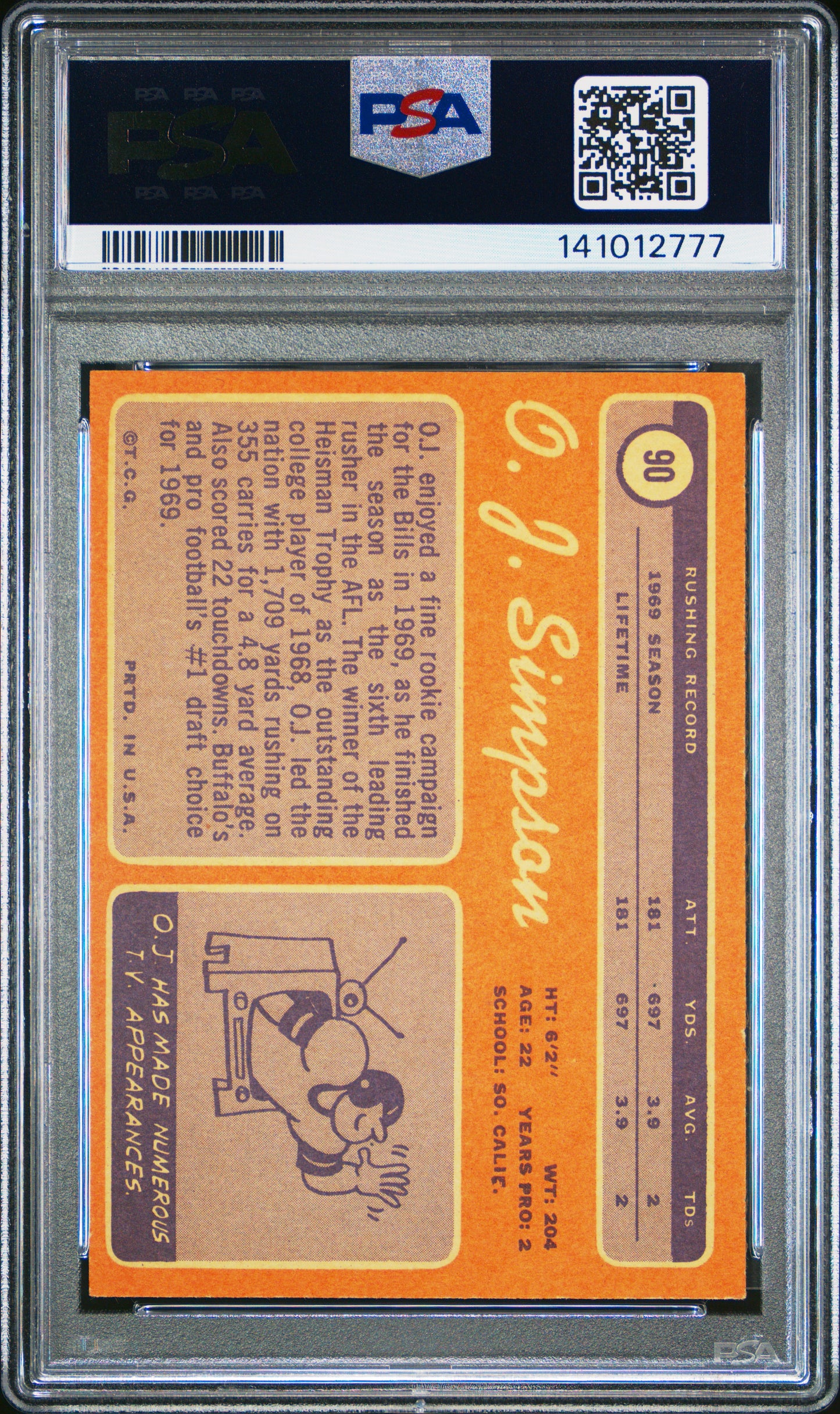 OJ Simpson 1970 Topps Rookie #90 PSA Authentic