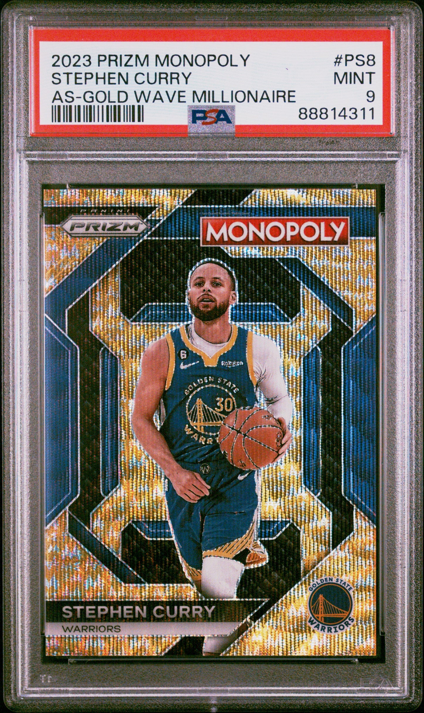 Stephen Curry 2023 Prizm Monopoly Gold Wave Millionaire #7/10 PSA 9 Mint