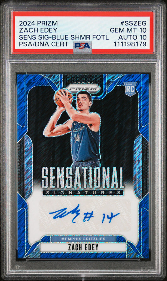 Zach Edey 2024 Panini Prizm Blue Shimmer FOTL Sensational Auto #8/25 PSA 10 Auto 10
