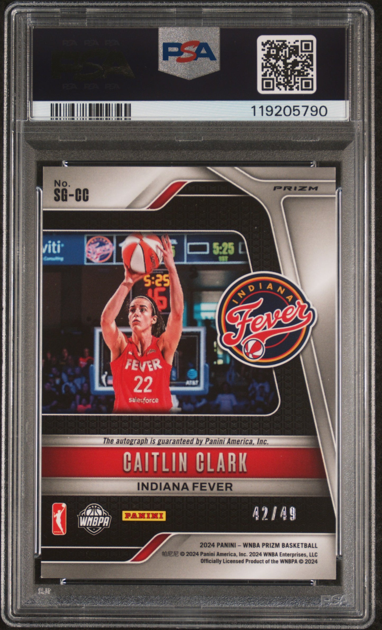 Caitlin Clark 2024 Panini Prizm WNBA Purple Prizm Auto #42/49 PSA 8 Nm-Mint