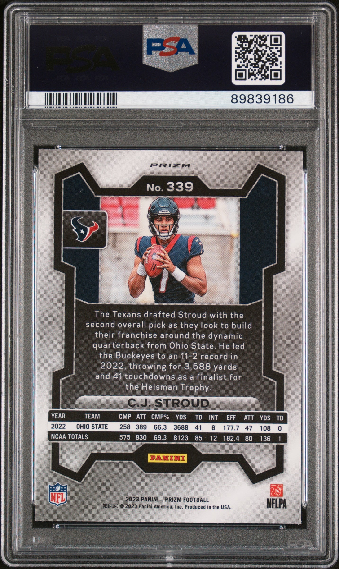 CJ Stroud 2023 Panini Prizm Rookie #339 Lazer PRizm PSA 10 Gem Mint 9186