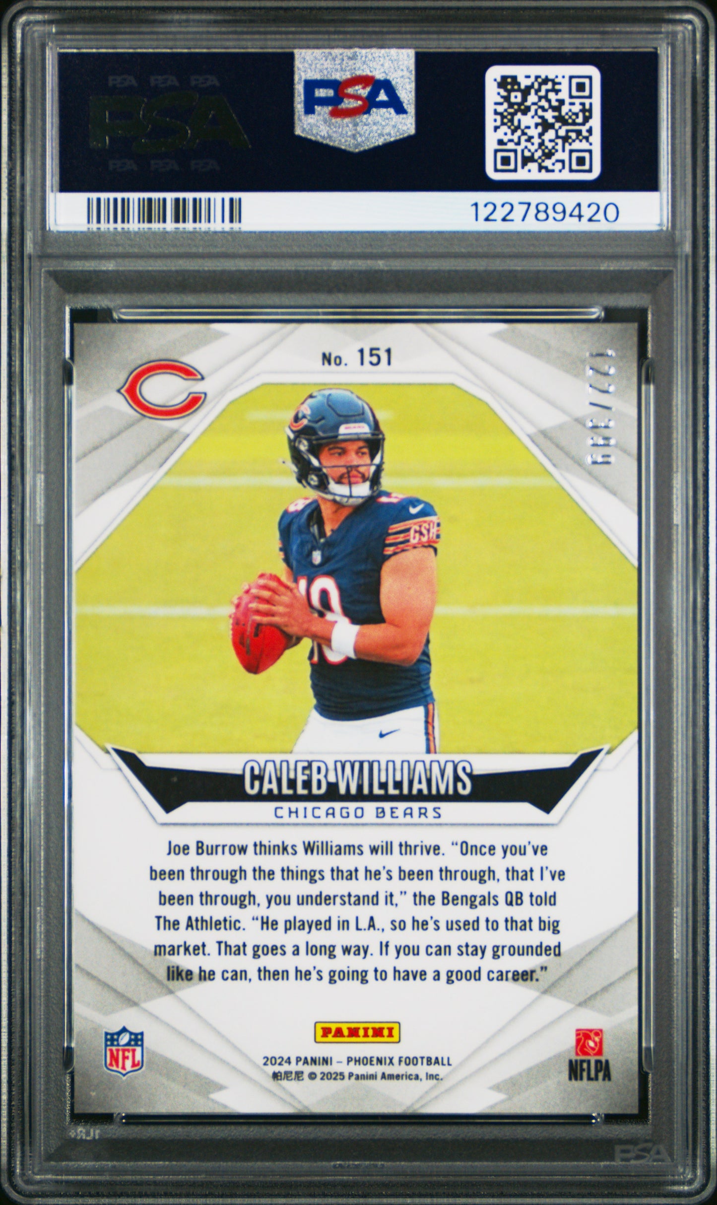 Caleb Williams 2024 Panini Phoenix Rookie #151 Team Helmet #122/399 PSA 10 Gem Mint