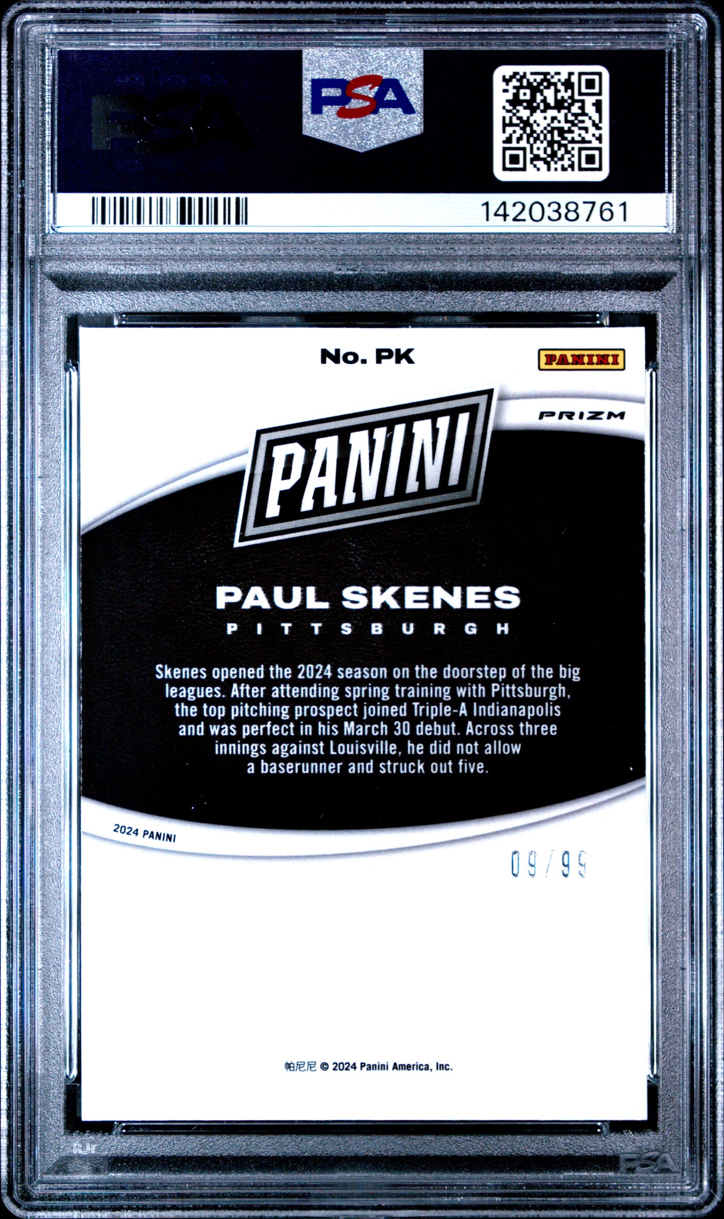 Paul Skenes 2024 Panini Black Friday Insert 99 Rookie #9/99 PSA 9 Mint