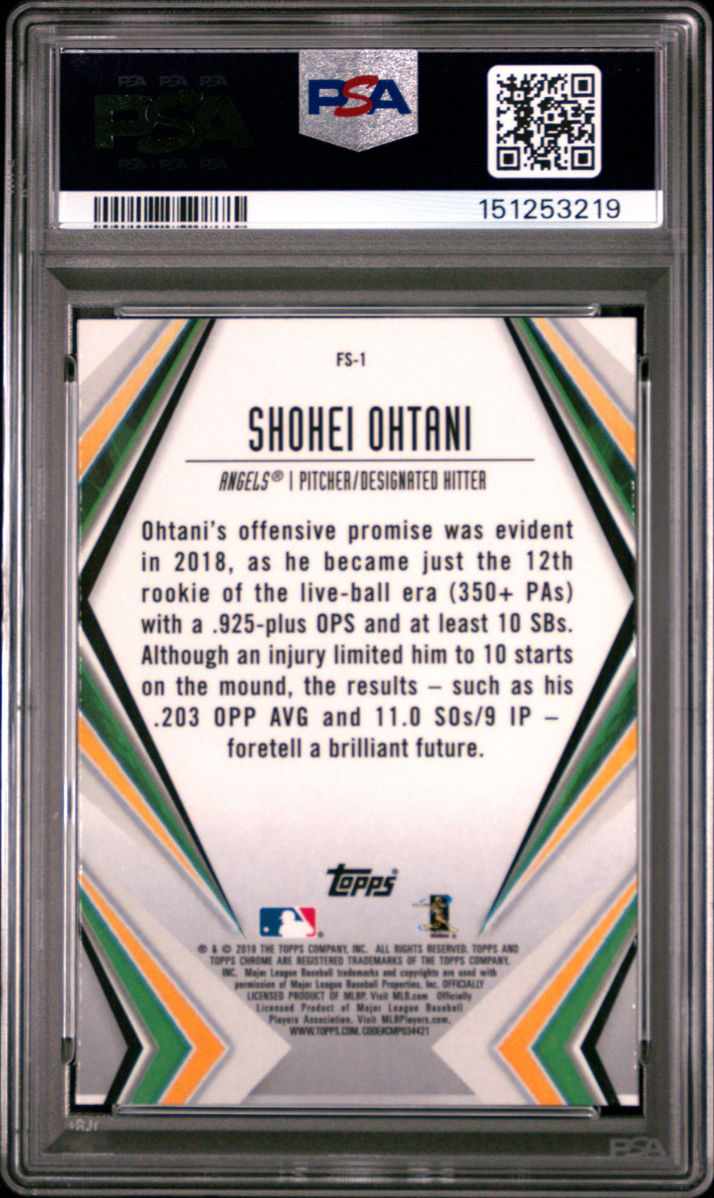 Shohei Ohtani 2019 Topps Chrome Future Stars #FS1 PSA 10 Gem Mint 3219