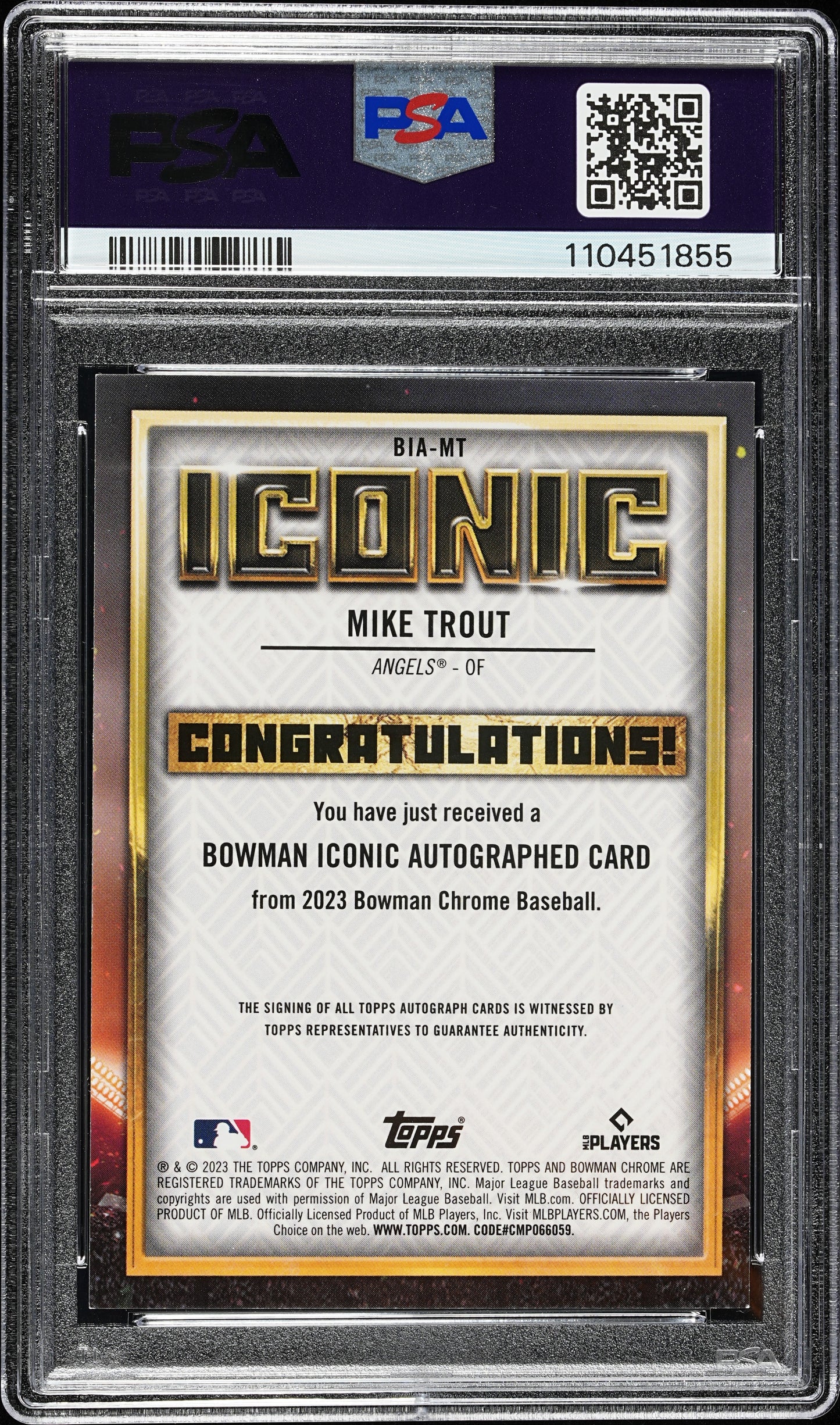 Mike Trout 2023 Bowman Chrome Mega Box Rose Gold Iconic Auto #1/1 PSA 9 Mint