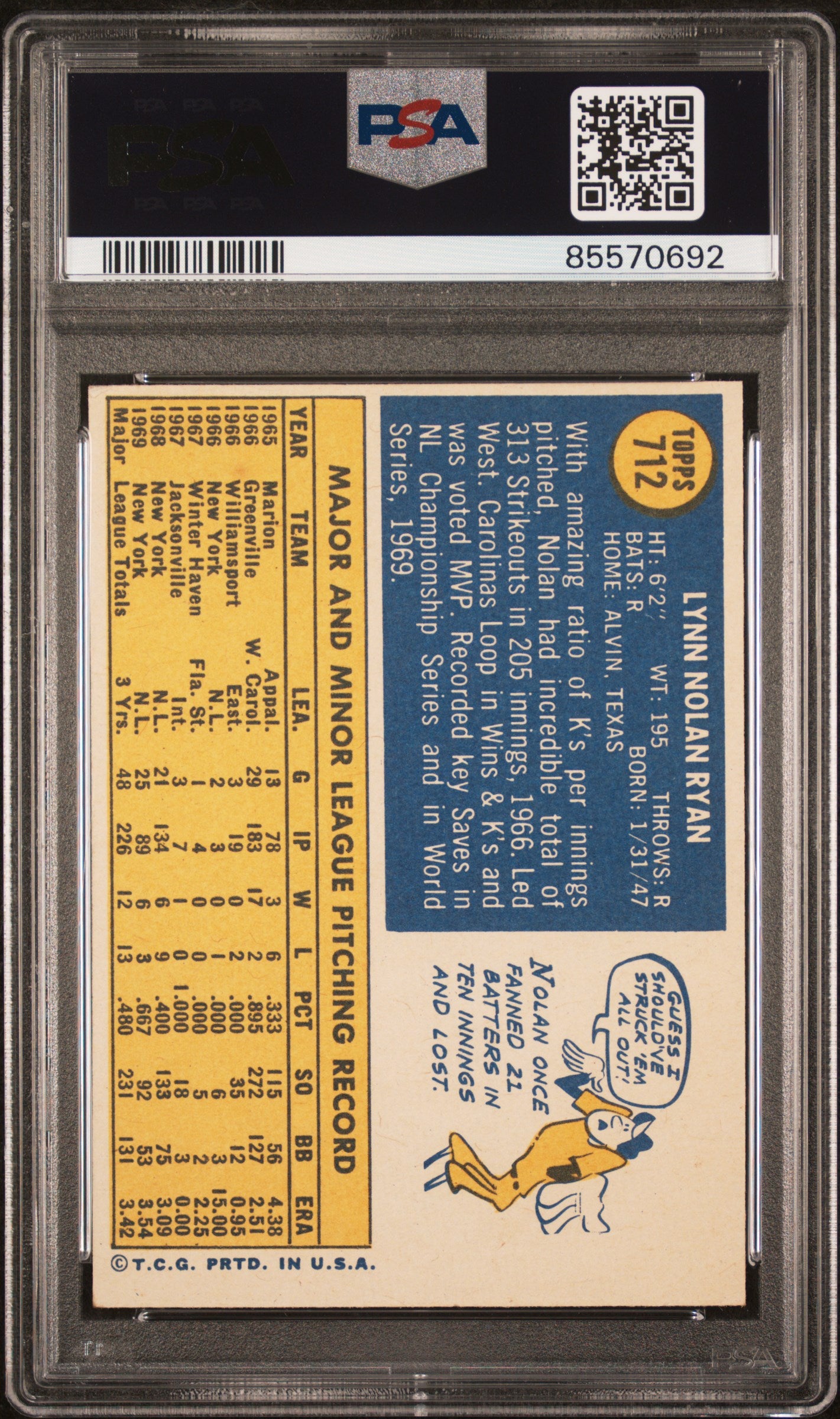 Nolan Ryan 1970 Topps #712 PSA 5 Excellent
