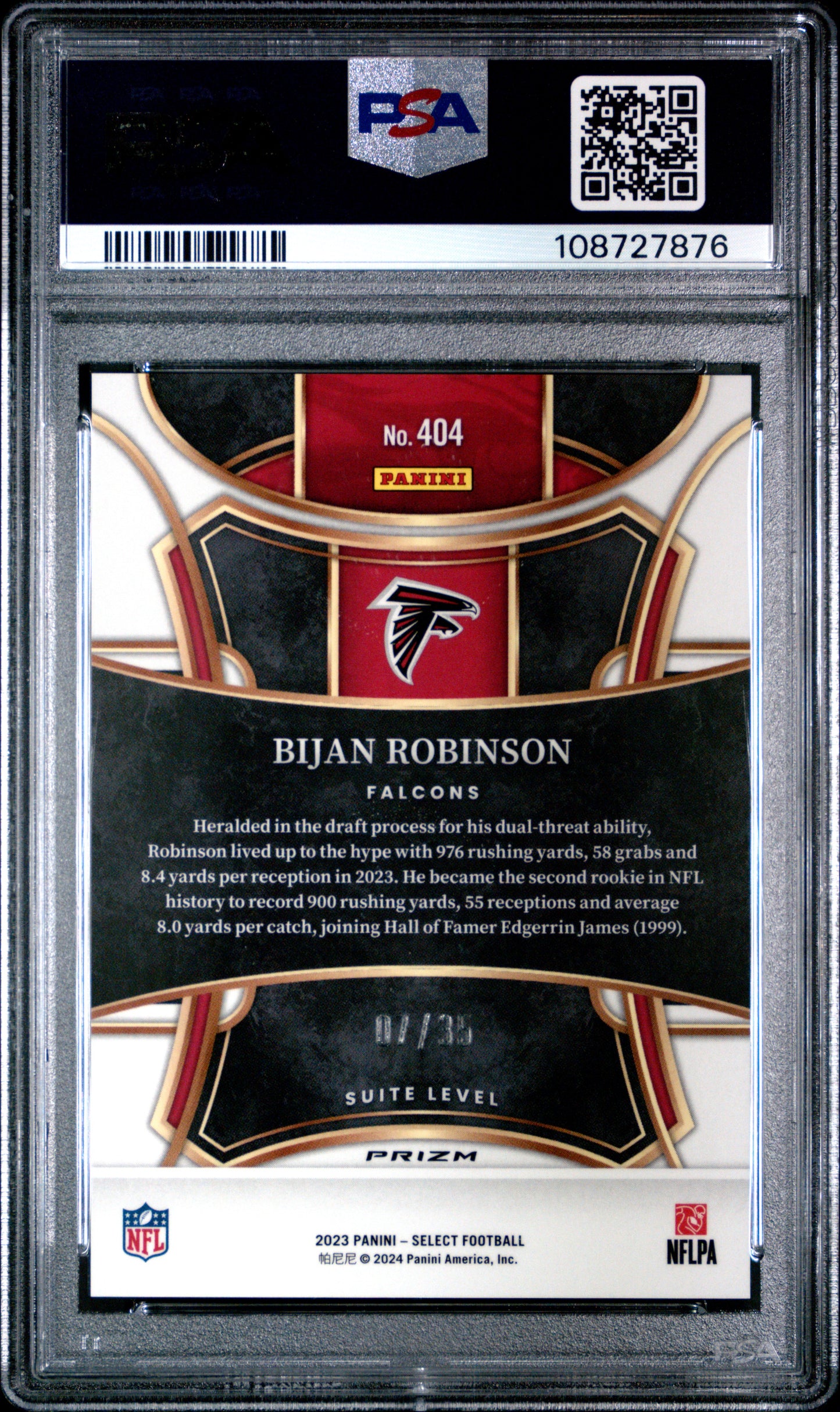 Bijan Robinson 2023 Panini Select #404 White Prizm #7/35 PSA 10 Gem Mint