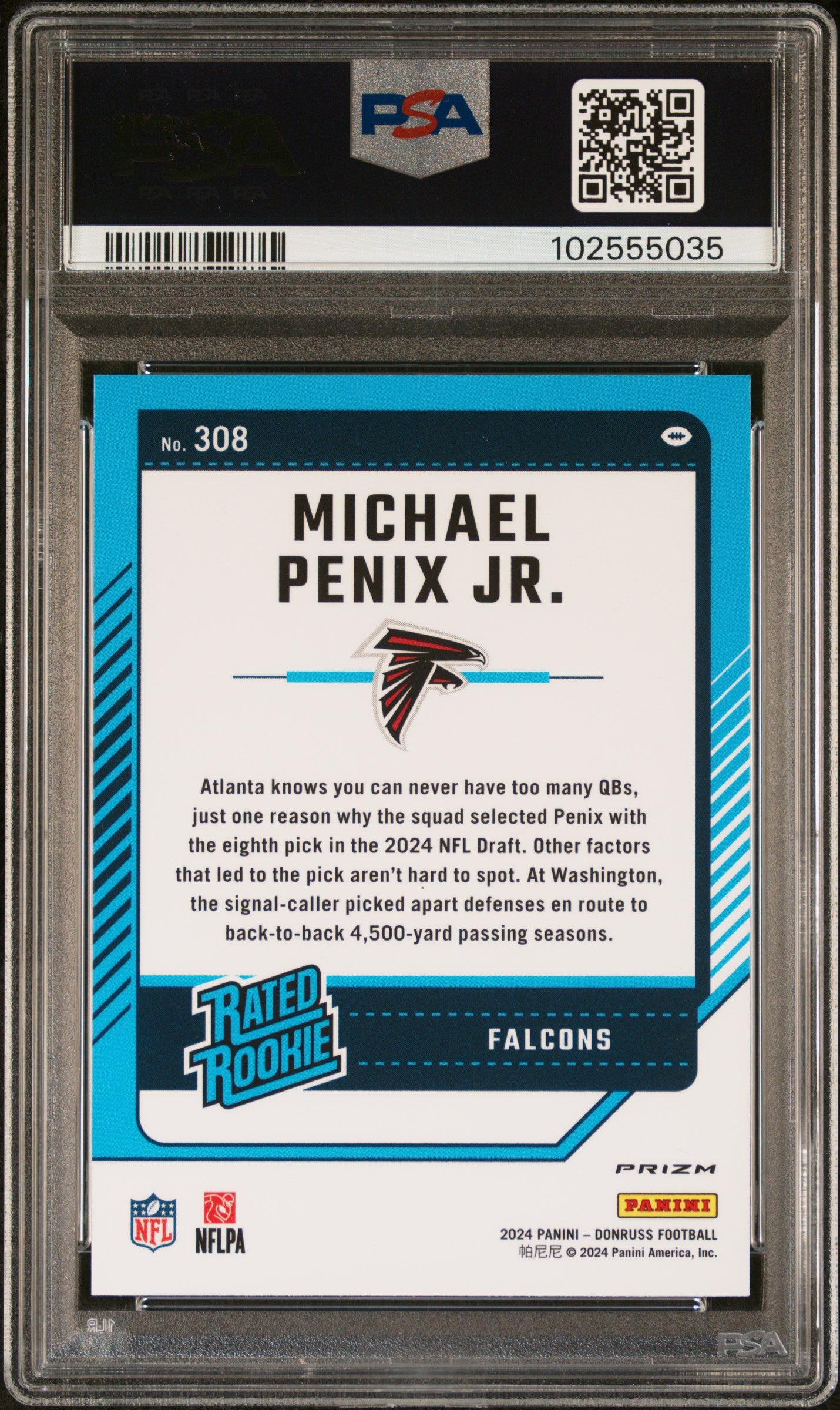 Michael Penix Jr. 2024 Donruss Opric Red Pandora PSA 10 Gem Mint