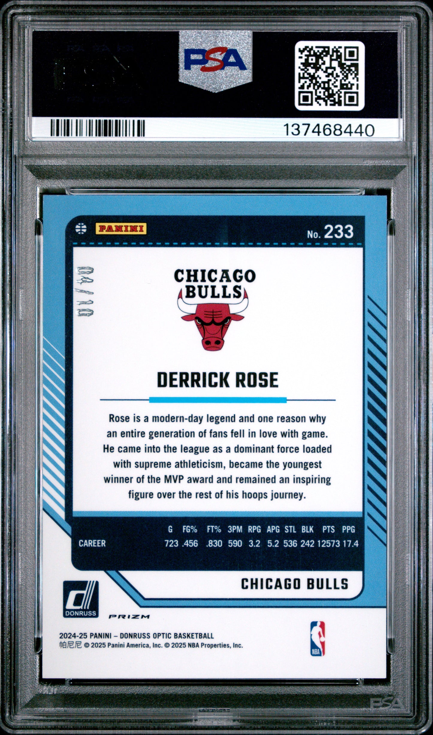 Derrick Rose 2024 Donruss Optic #233 Gold Fast Break #4/10 PSA 10 Gem Mint