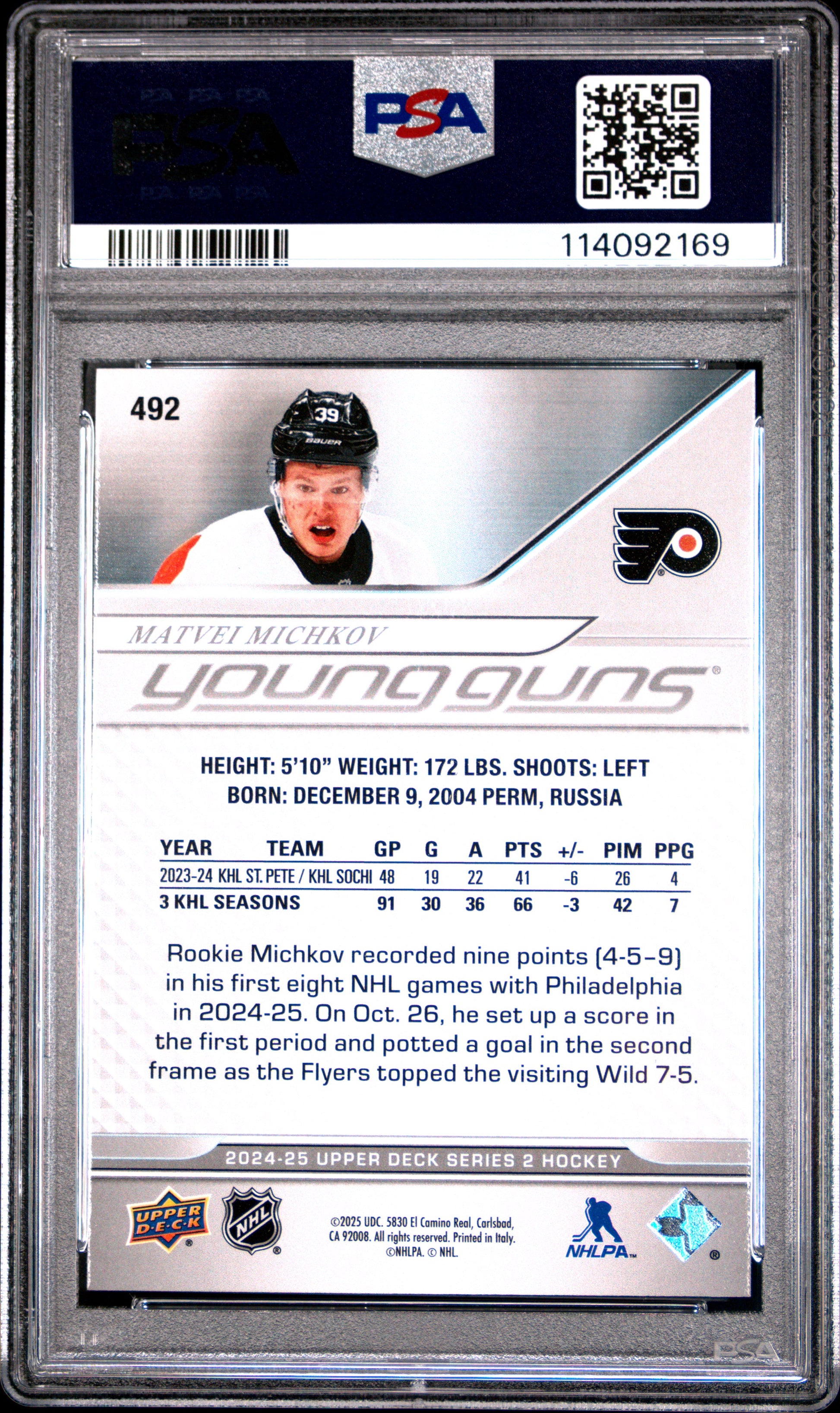 Matvei Michkov 2024 Upper Deck Rookie #492 PSA 10 Gem Mint