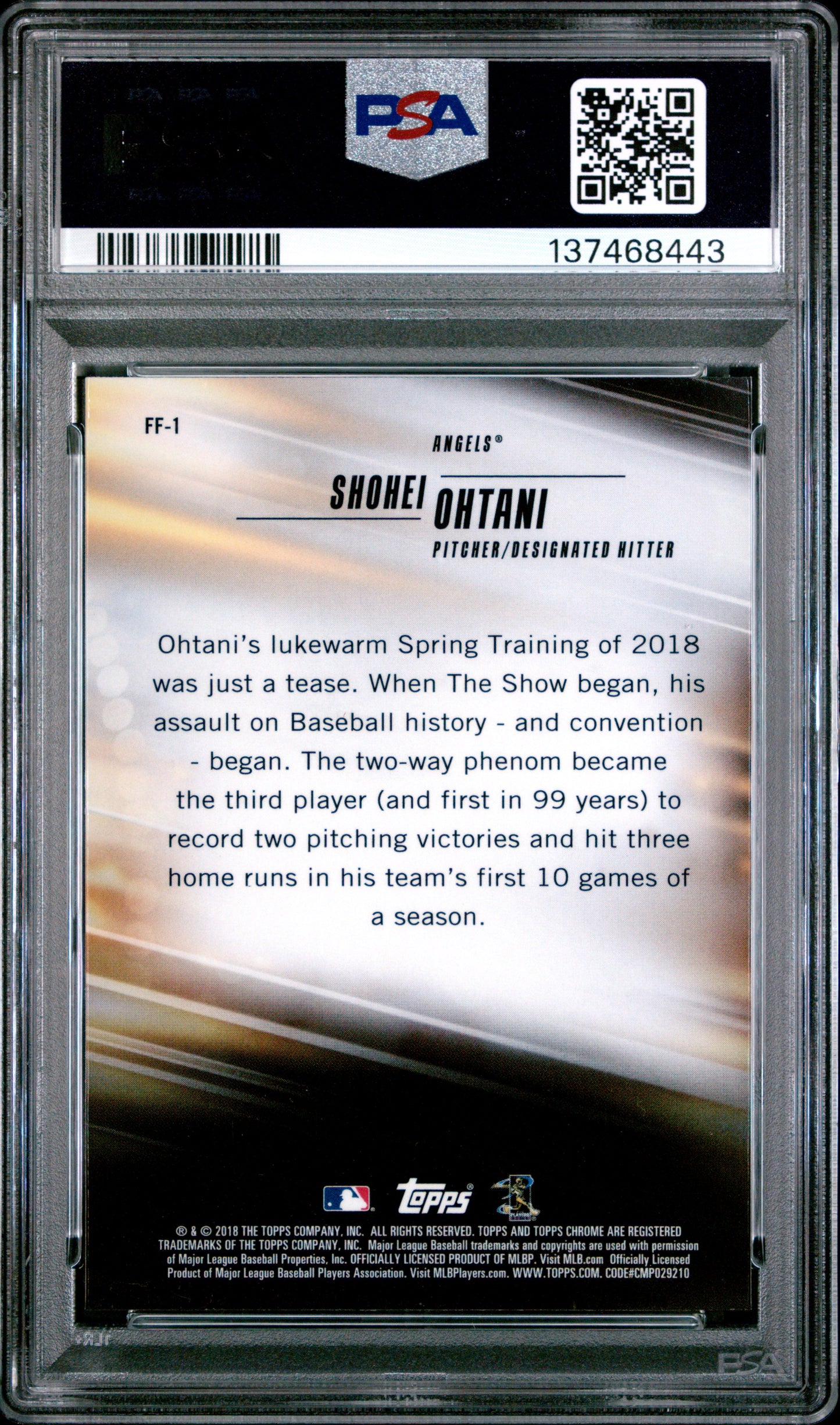 Shohei Ohtani 2018 Topps Chrome Freshman Flash #FF1 PSA 10 Gem Mint 8443