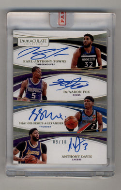 Anthony Davis/De'Aaron Fox/Karl-Anthony Towns/Shai Gilgeous-Alexander 2020-21 Immaculate Collection Quad Auto 9/10