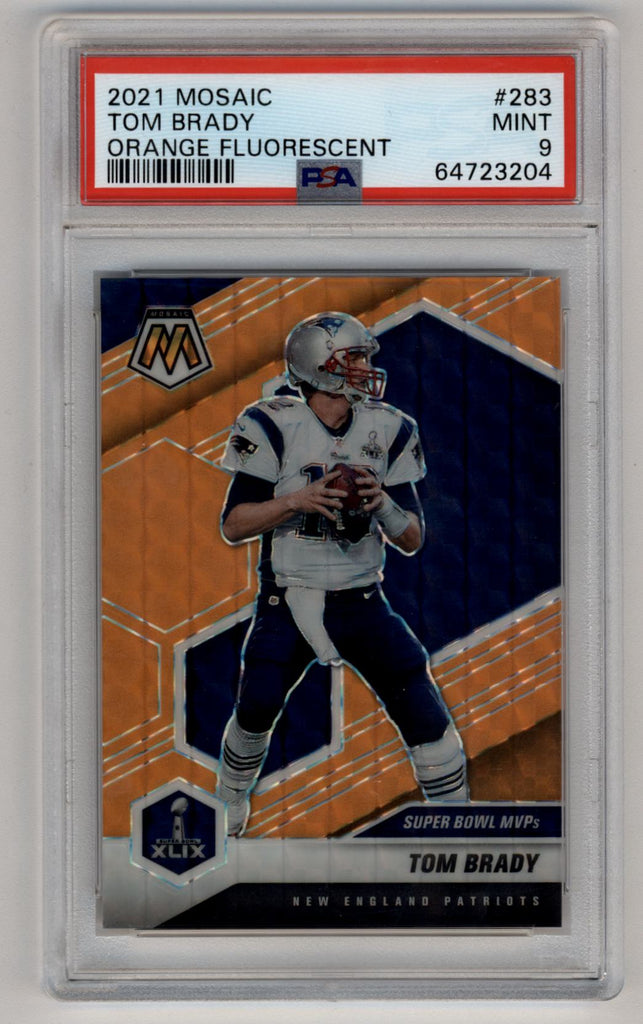 Tom Brady 2021 Moasic Orange Fluorescent #283 19/25 PSA 9 Mint – Three  Stars Sportscards