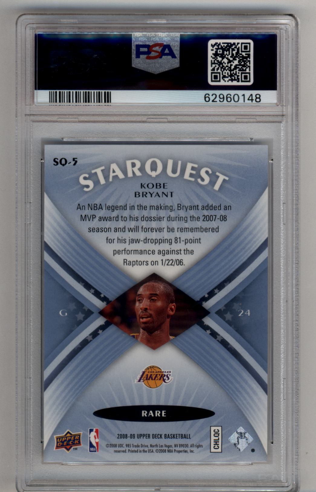 Kobe Bryant 2008-09 UD Starquest Blue #SQ-5 PSA 10 Gem Mint