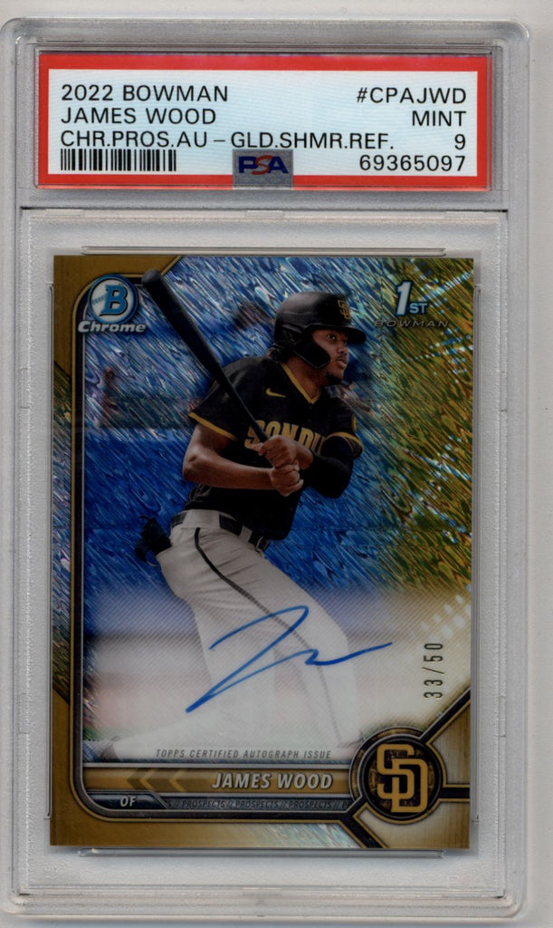 James Wood 2022 Bowman Chrome Prospects Gold Shimmer Auto 33/50 PSA 9 Mint