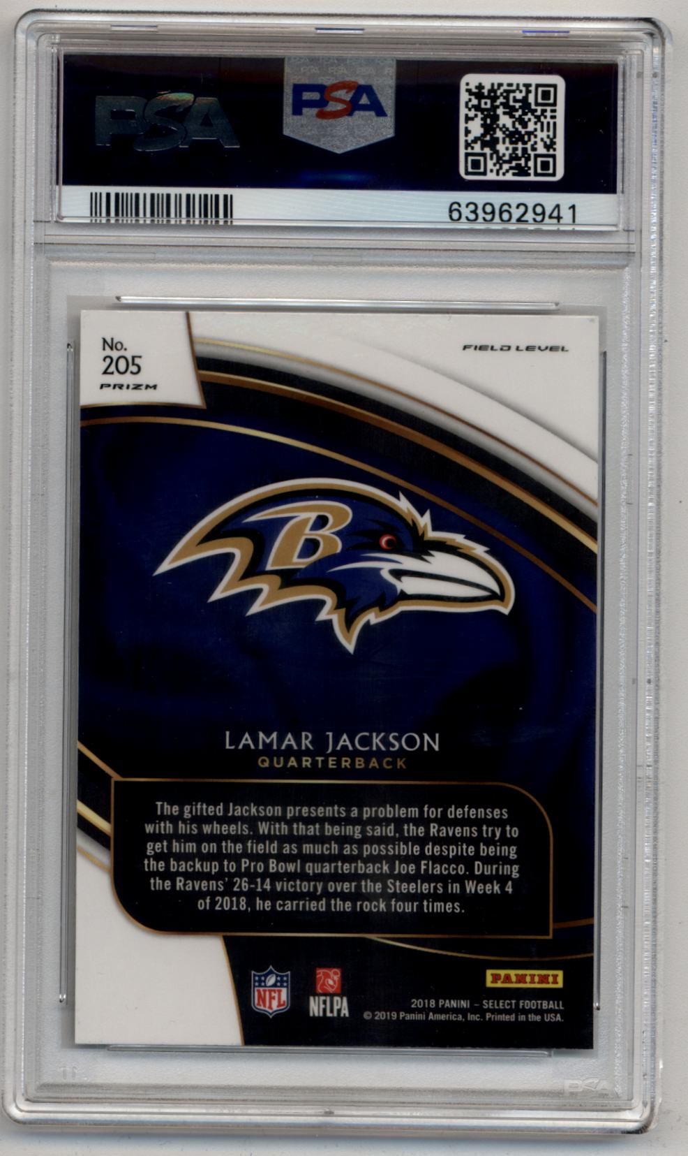 Lamar Jackson 2018 Select Silver #205 PSA 9 Mint
