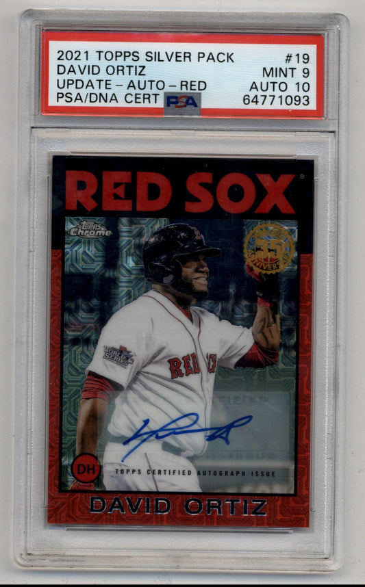 David Ortiz 2021 Topps Silver Pack Update Red Auto 4/5 PSA 9 Auto 10