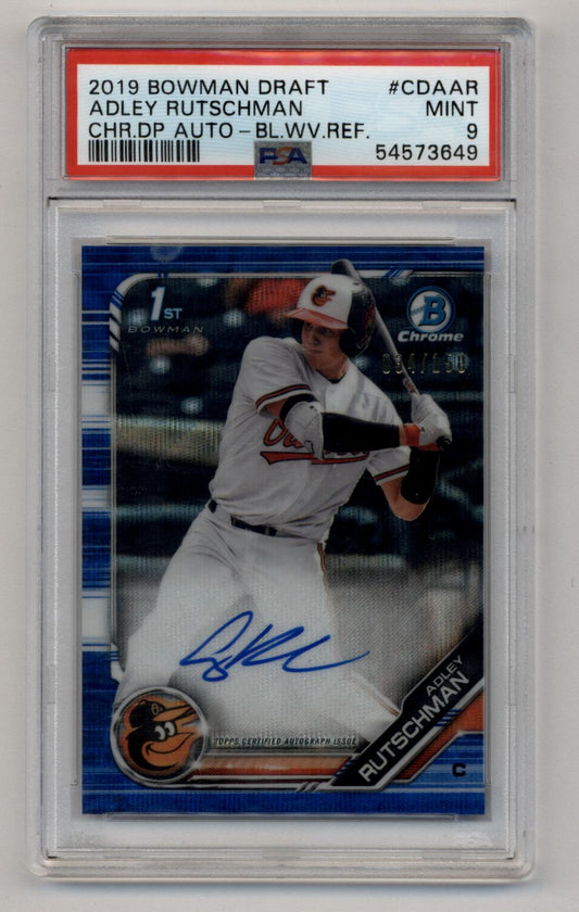 Adley Rutschman 2019 Bowman Chrome Draft Picks Blue Wave Refractor Auto 034/150 PSA 9 Mint