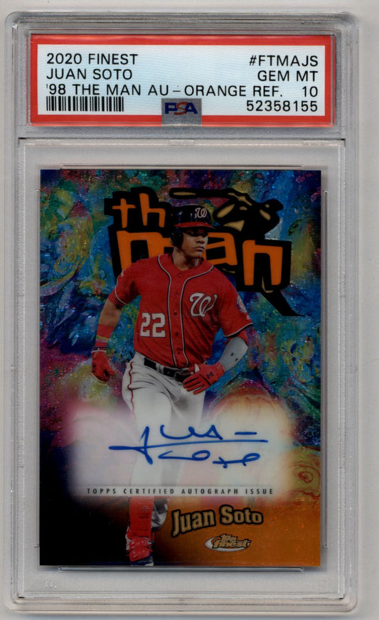 Juan Soto 2020 Finest '98 The Man Orange Refractor Auto 07/25 PSA 10 Gem Mint