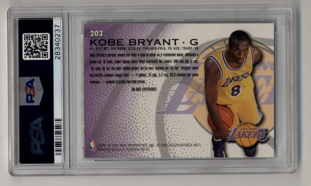 Sold at Auction: 1996-97 Fleer Kobe Bryant #203 Rookie Card
