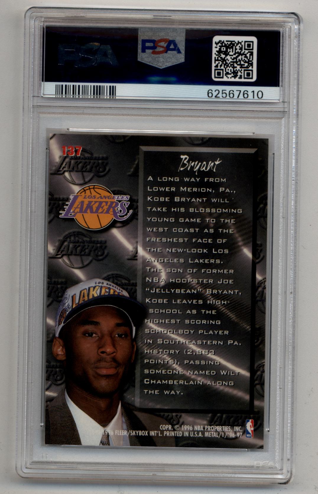 Kobe Bryant 1996-97 Fleer Metal #137 PSA 10 Gem Mint