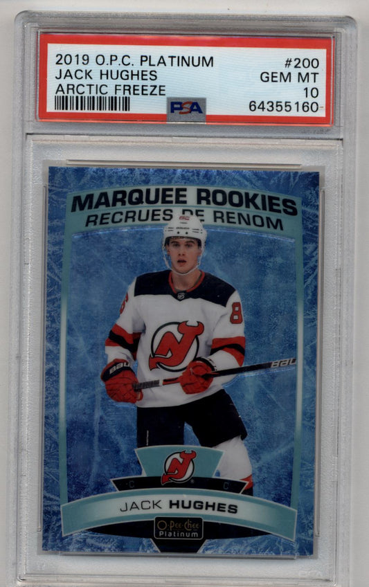 Jack Hughes 2019-20 O-Pee-Chee Platinum #200 Artic Freeze 77/99 PSA 10 Gem Mint