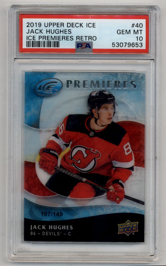 Jack Hughes 2019-20 Upper Deck Ice Ice Premieres Retro 107/149 PSA 10 Gem Mint