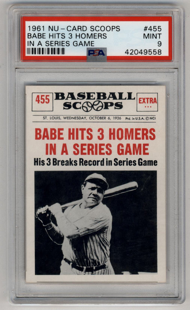 Babe Ruth 1961 NuCard Scoops 455 In A Series Game PSA 9 Mint 9558
