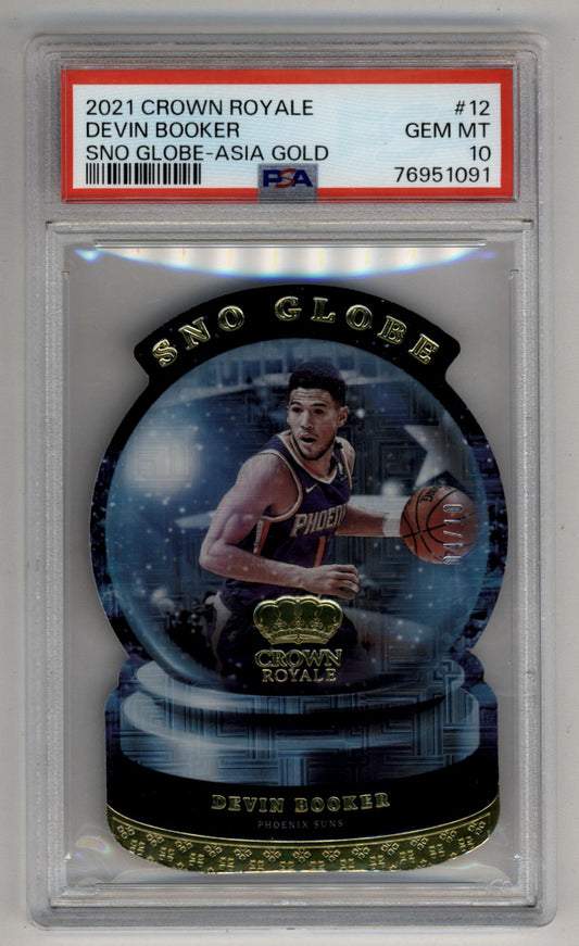 Devin Booker 2021-22 Crown Royale Sno Globe Asia Gold 04/10 PSA 10 Gem Mint