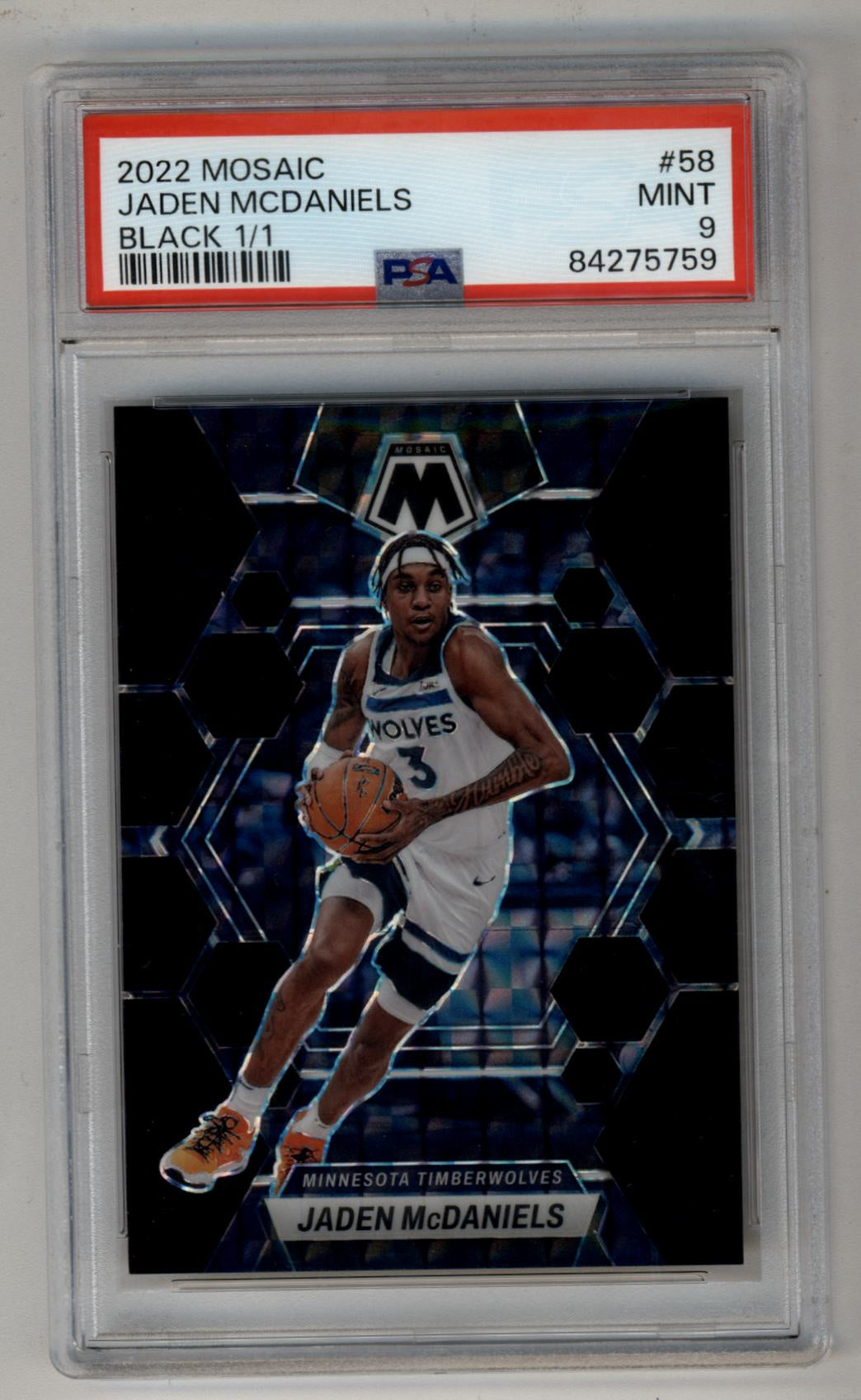 Jaden McDaniels 2022-23 Mosaic Black 1/1 PSA 9 Mint