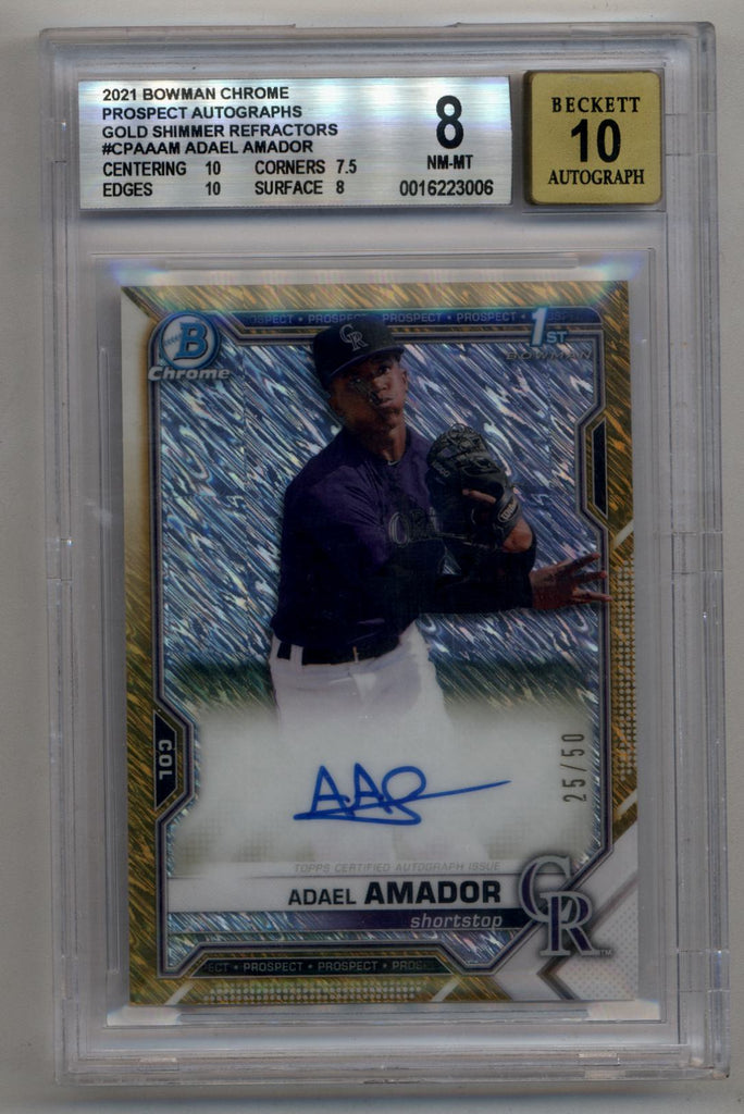 Adael Amador 2021 Bowman Chrome Prospect Auto Gold Shimmer Refractor 25/50  BGS 9 Mint