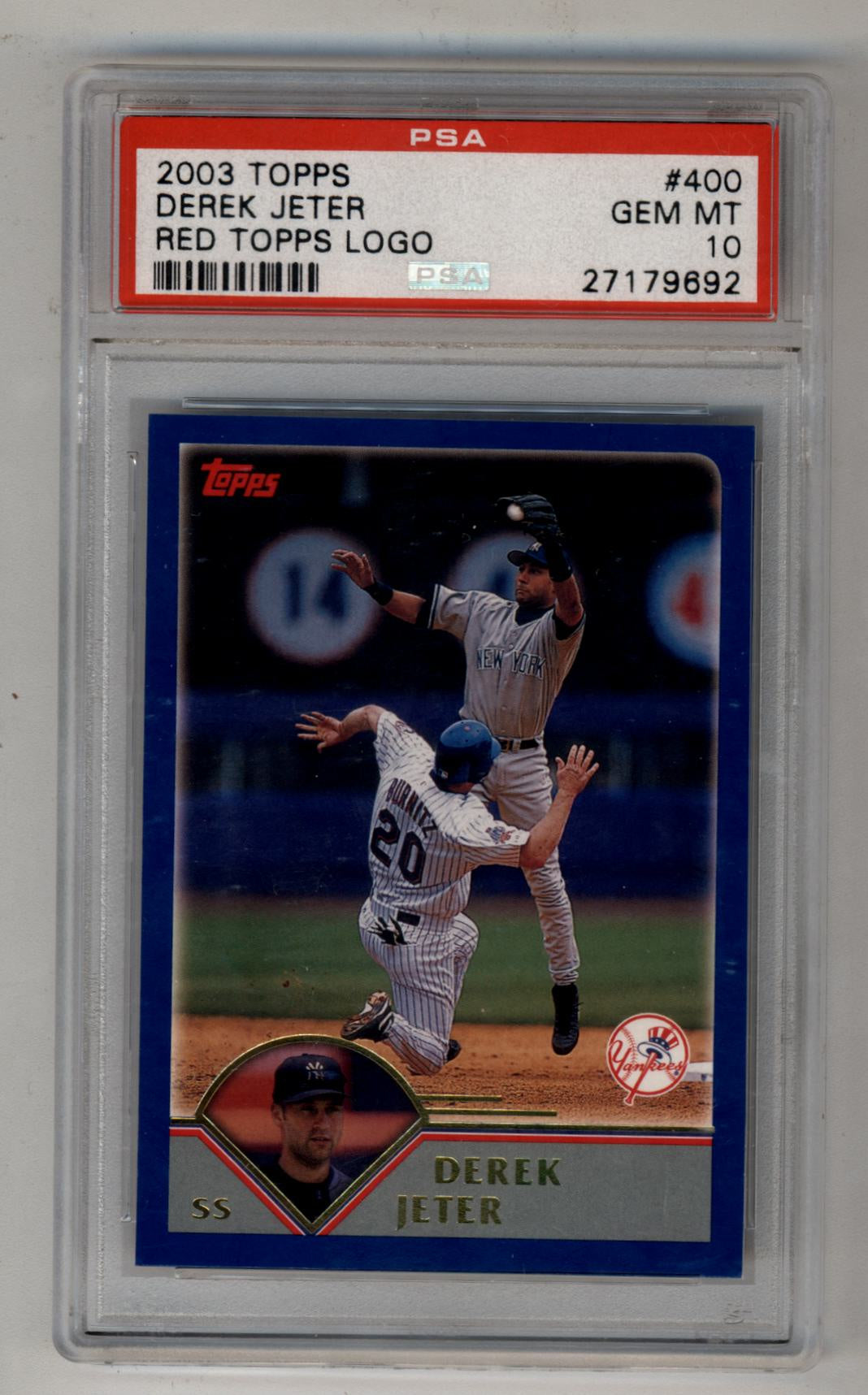 Derek Jeter 2003 Topps #400 Red Topps Logo PSA 10 Gem Mint – Three