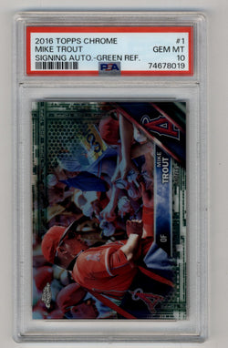 Mike Trout 2016 Topps Chrome Signing Auto Green Refractor 47/99 PSA 10 Gem Mint