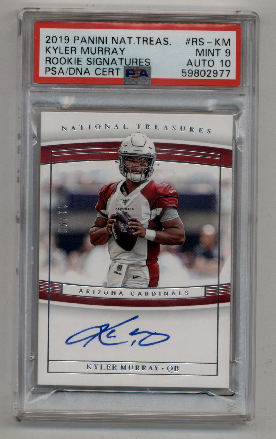 Kyler Murray 2019 National Treasures Rookie Auto 11/99 PSA 9 Mint Auto 10