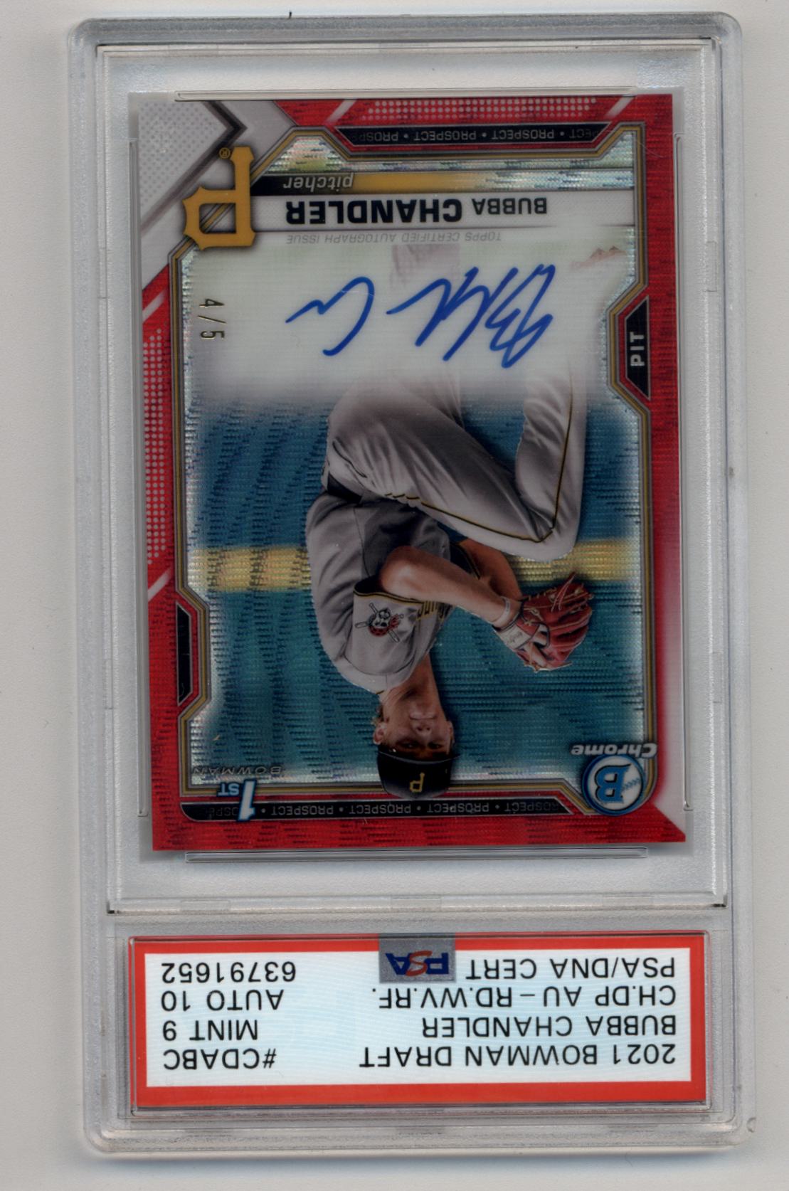 Bubba Chandler 2021 Bowman Chrome Draft Auto Red Wave Refractors #CDABC 4/5 PSA 9 Mint 10 Auto
