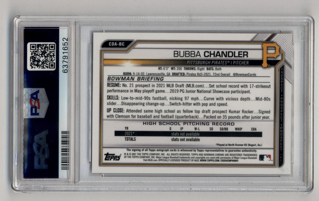 Bubba Chandler 2021 Bowman Chrome Draft Auto Red Wave Refractors 