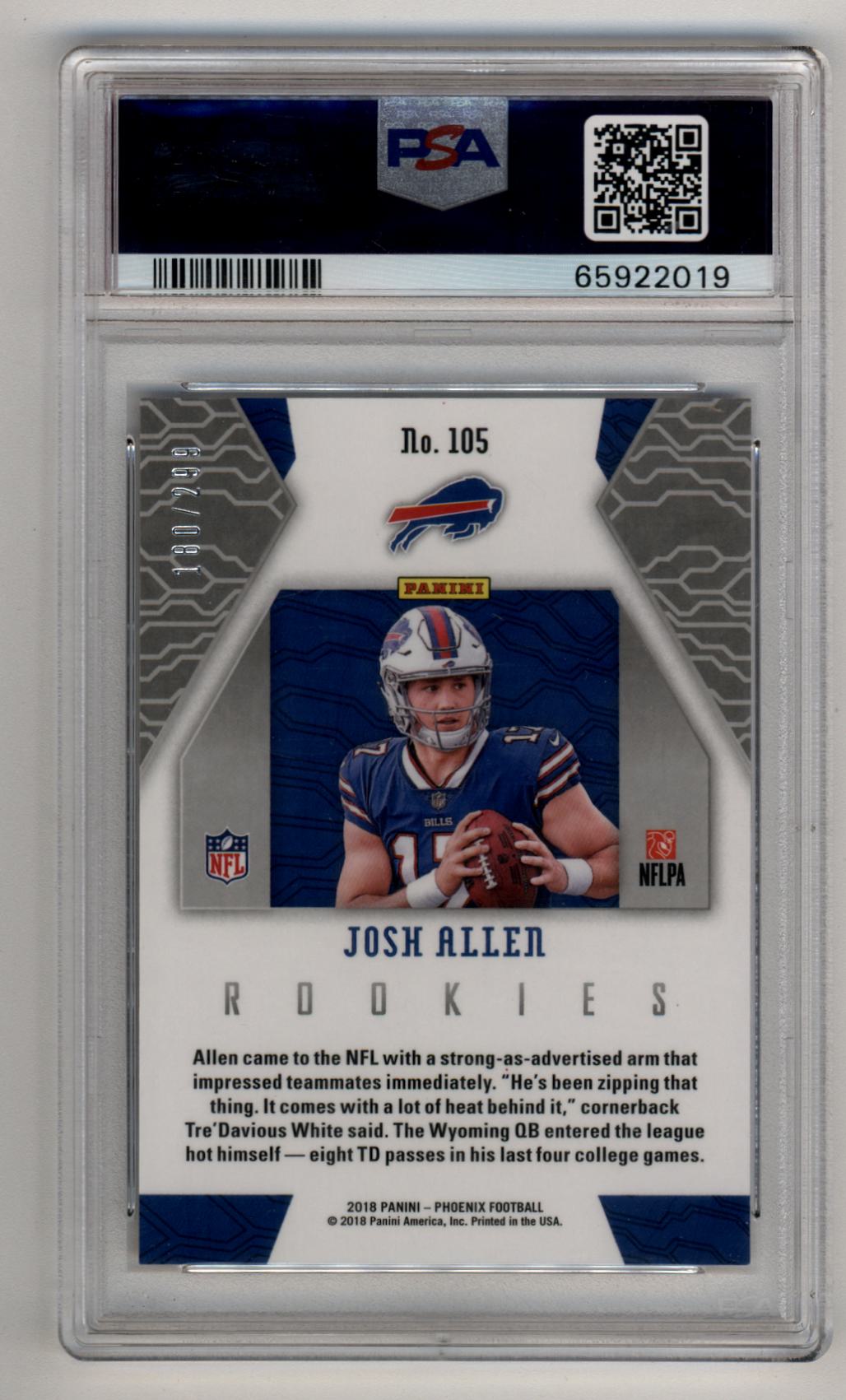 Josh Allen 2018 Panini Phoenix Red #105 180/299 PSA 9 Mint