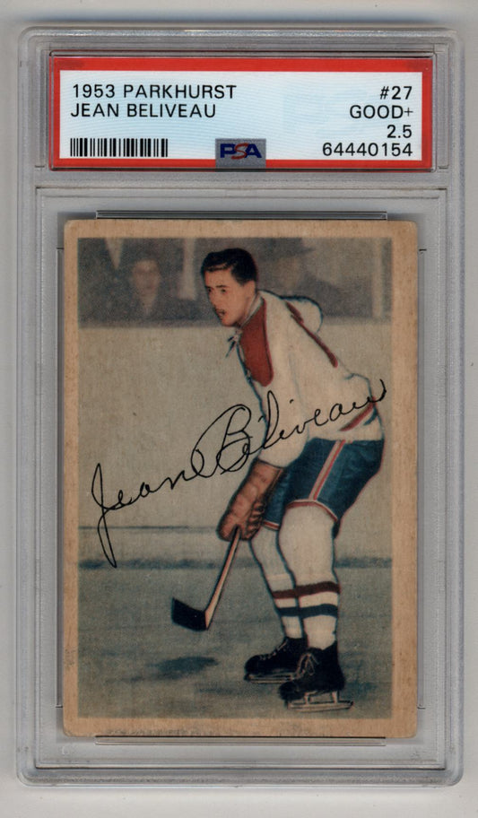 Jean Beliveau 1953-54 Parkhurst #27 Rookie PSA 2.5 Good+