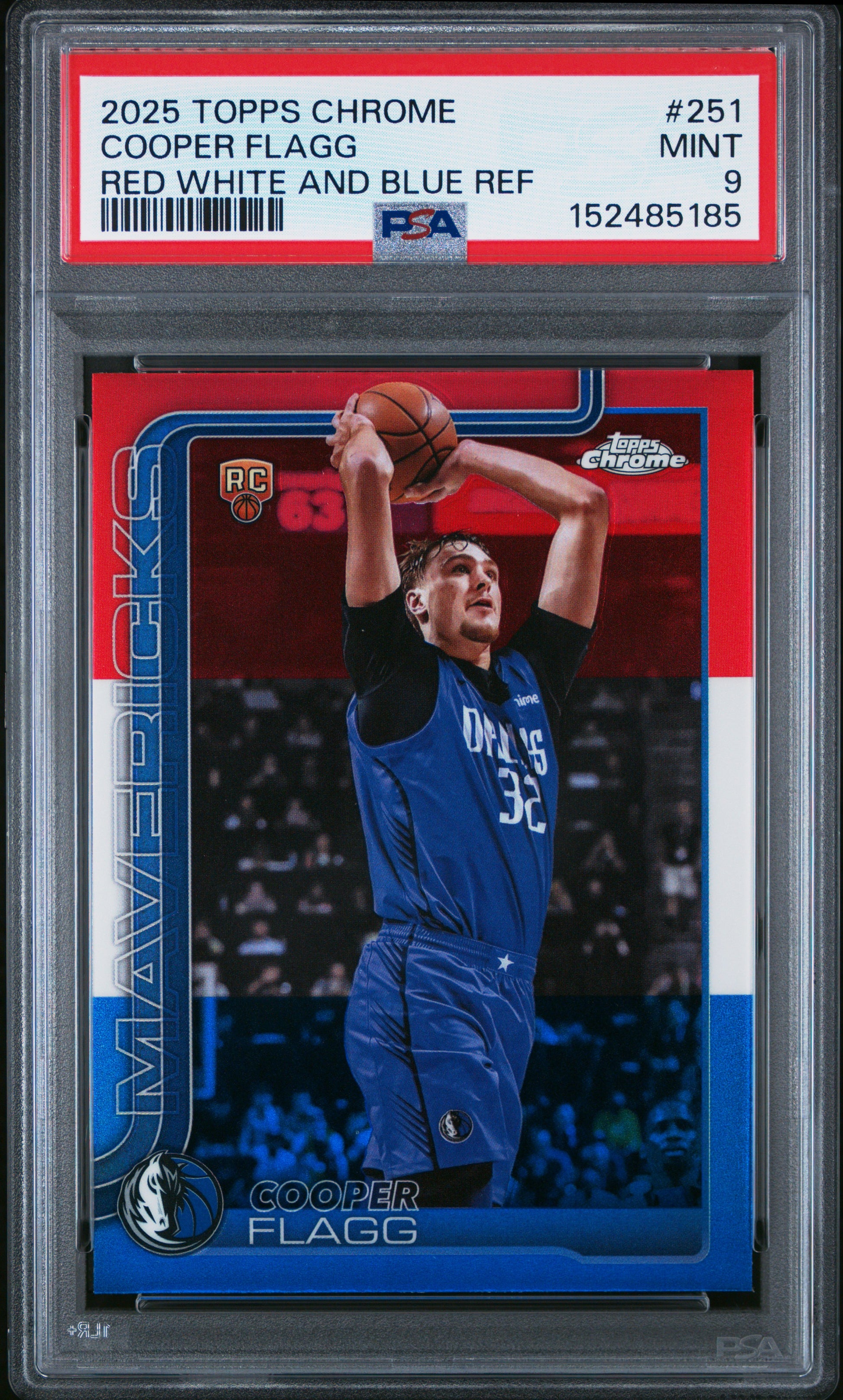 Cooper Flagg 2025 Topps Chrome Rookie #251 Red White Blue Refractor PSA 9 Mint 5185