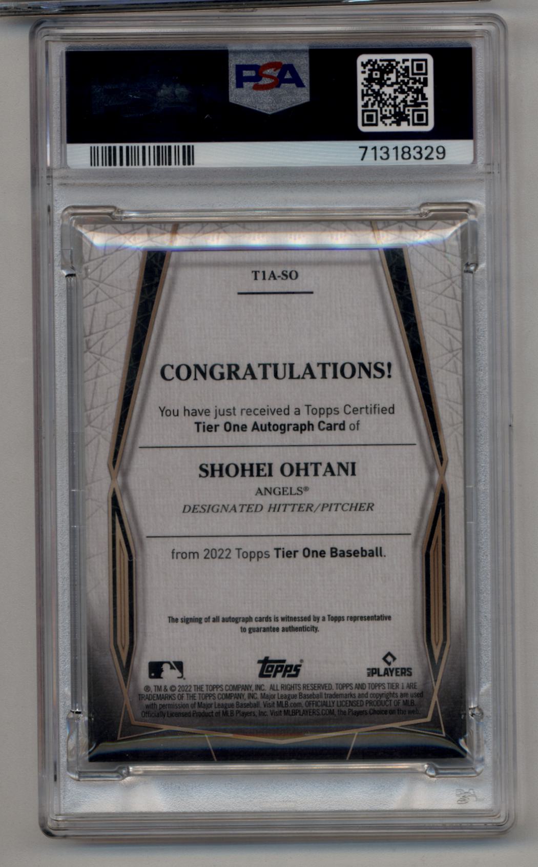 Shohei Ohtani 2022 Tier One Auto Silver Ink 01/10 PSA 9