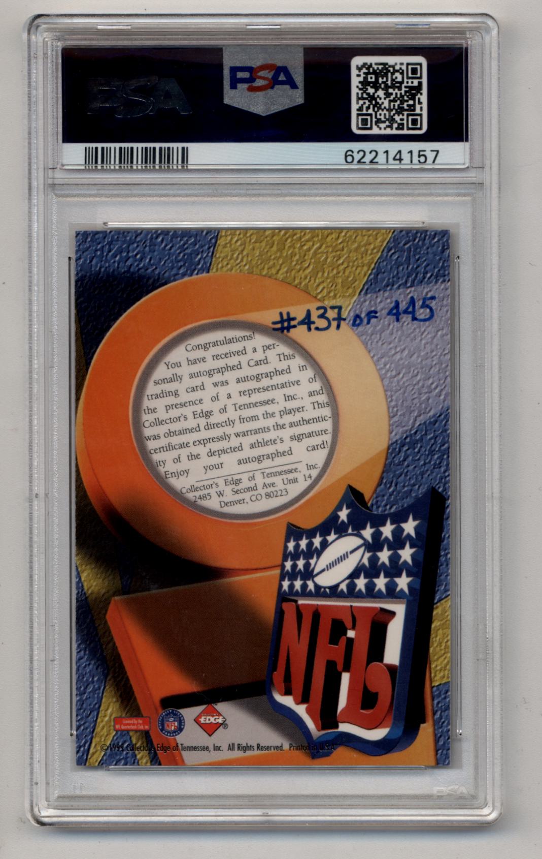 Peyton Manning 1999 Collector's Edge Masters Prosign Auto /445 PSA 8 Near Mint-Mint Auto 10