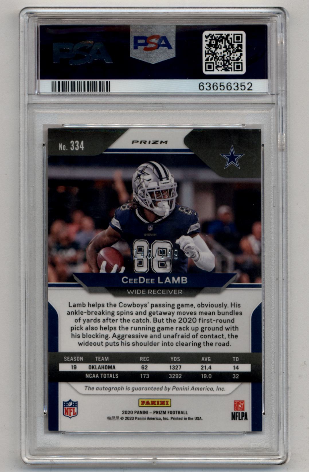 CeeDee Lamb 2020 Prizm Red Wave 145/149 #334 Auto PSA 9 Mint