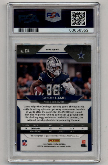 CeeDee Lamb 2020 Prizm Red Wave 145/149 #334 Auto PSA 9 Mint