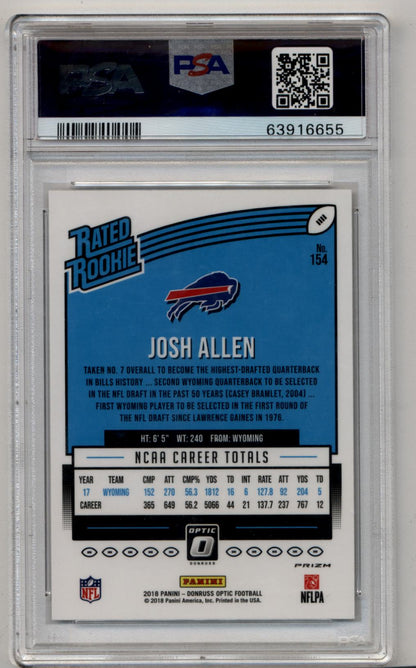 Josh Allen 2018 Donruss Optic #154 Holo PSA 9 Mint 6655