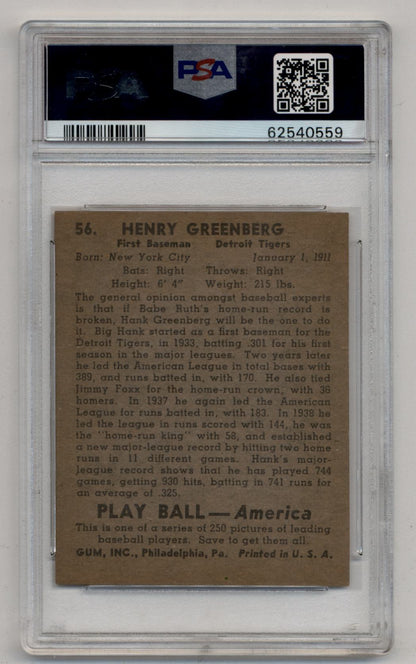 Hank Greenberg 1939 Play Ball #56 PSA 5 Excellent