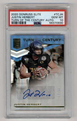 Justin Herbert 2020 Donruss Elite Turn of the Century Auto #45/99 PSA 10 Gem Mint