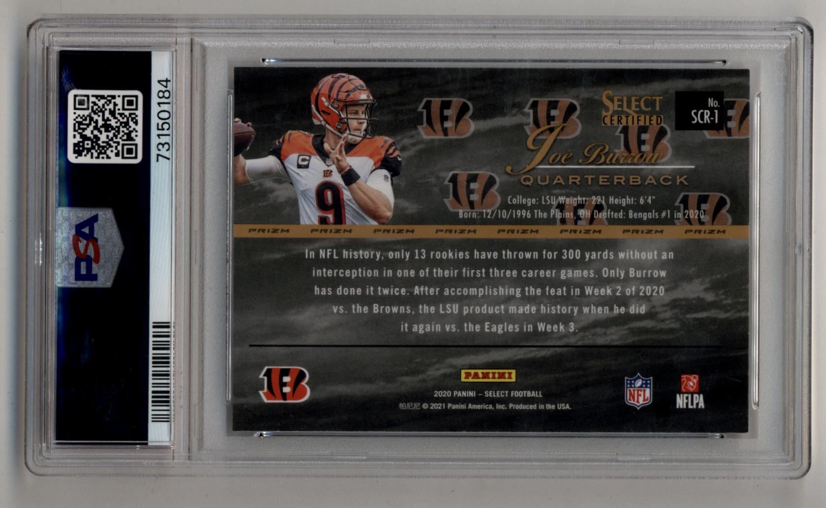 Joe Burrow 2020 Select Certified Rookies Prizm #SCR1 PSA 10 Gem Mint 0 Three Stars Sportscards Joe Burrow 2020 Select Certified Rookies Prizm #SCR1 PSA 10 Gem Mint 0 Three Stars Sportscards