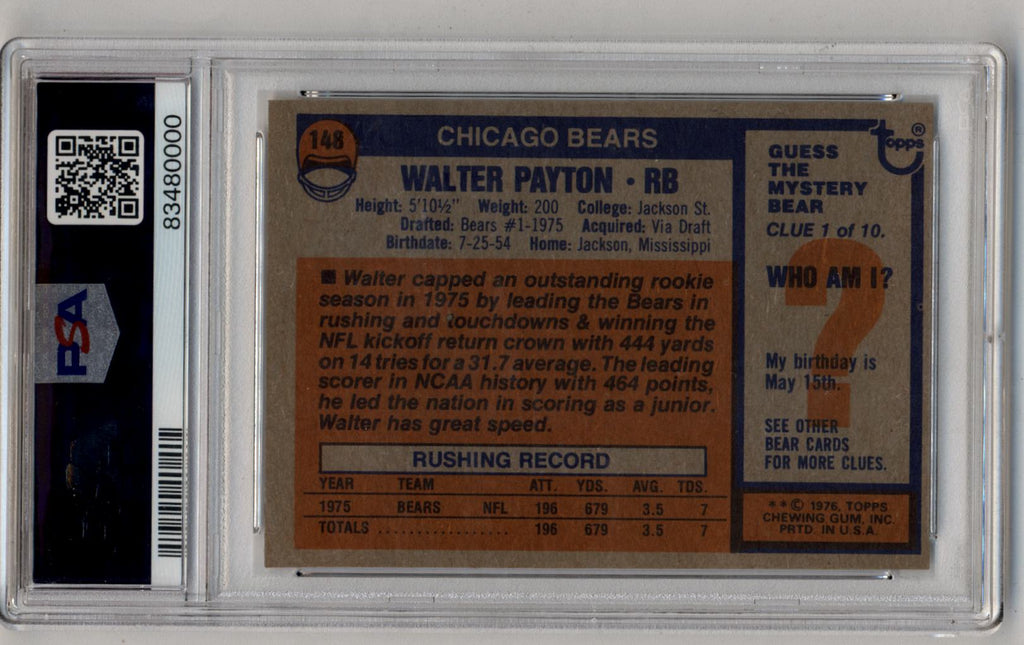 Walter Payton 1976 Topps #148 PSA 6 Excellent-Mint 0000 – Three Stars ...